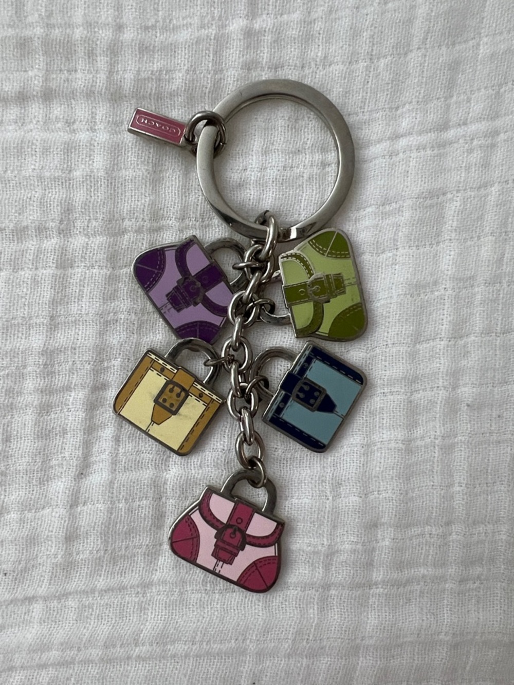 Coach Multicolor Enamel Purse Charm Keyring - Pink, Purple, Green, Yellow, Blue